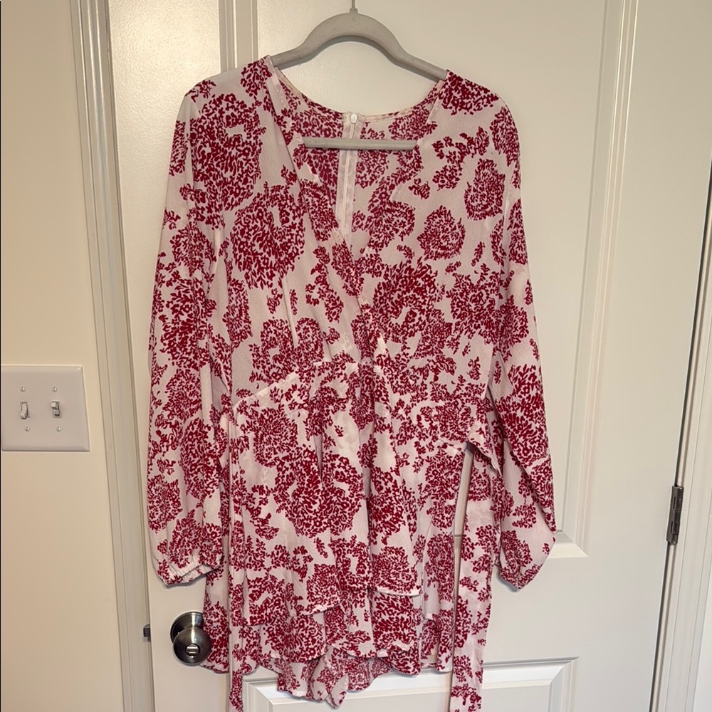 Red and White Floral Long Sleeve Romper